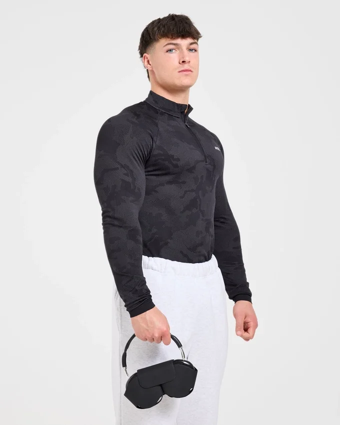 Camo Seamless Pullover mit 1/4-Reißverschluss im Camo-Muster