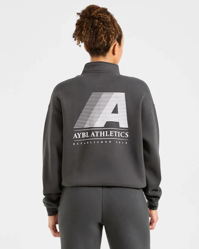 Retro Athletics Oversized-Pullover mit 1/4-Reißverschluss