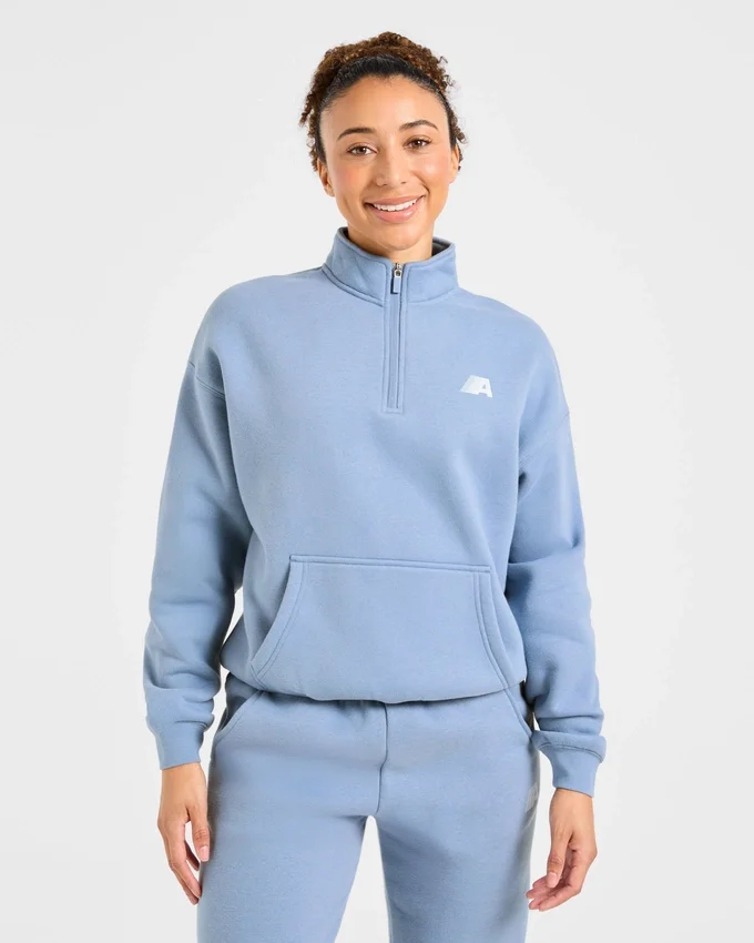 Retro Athletics Oversized-Pullover mit 1/4-Reißverschluss