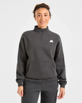 Retro Athletics Oversized-Pullover mit 1/4-Reißverschluss