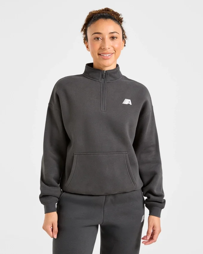 Retro Athletics Oversized-Pullover mit 1/4-Reißverschluss