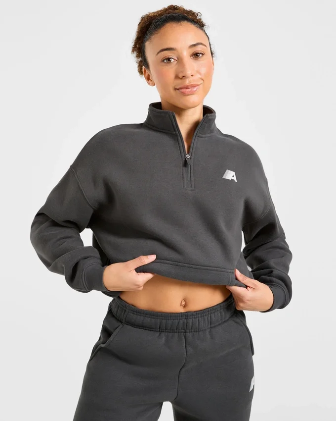 Retro Athletics Oversized-Pullover mit 1/4-Reißverschluss