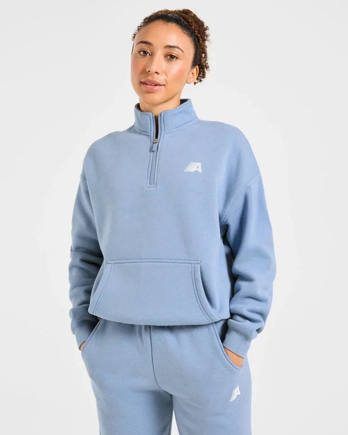 Retro Athletics Oversized-Pullover mit 1/4-Reißverschluss