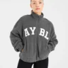 Varsity Oversized-Fleecejacke mit Reißverschluss