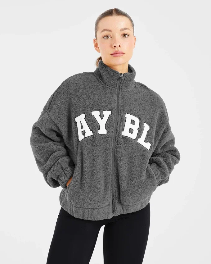 Varsity Oversized-Fleecejacke mit Reißverschluss