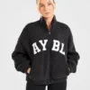 Varsity Oversized-Fleecejacke mit Reißverschluss