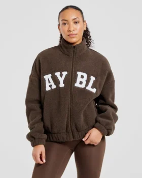 Varsity Oversized-Fleecejacke mit Reißverschluss