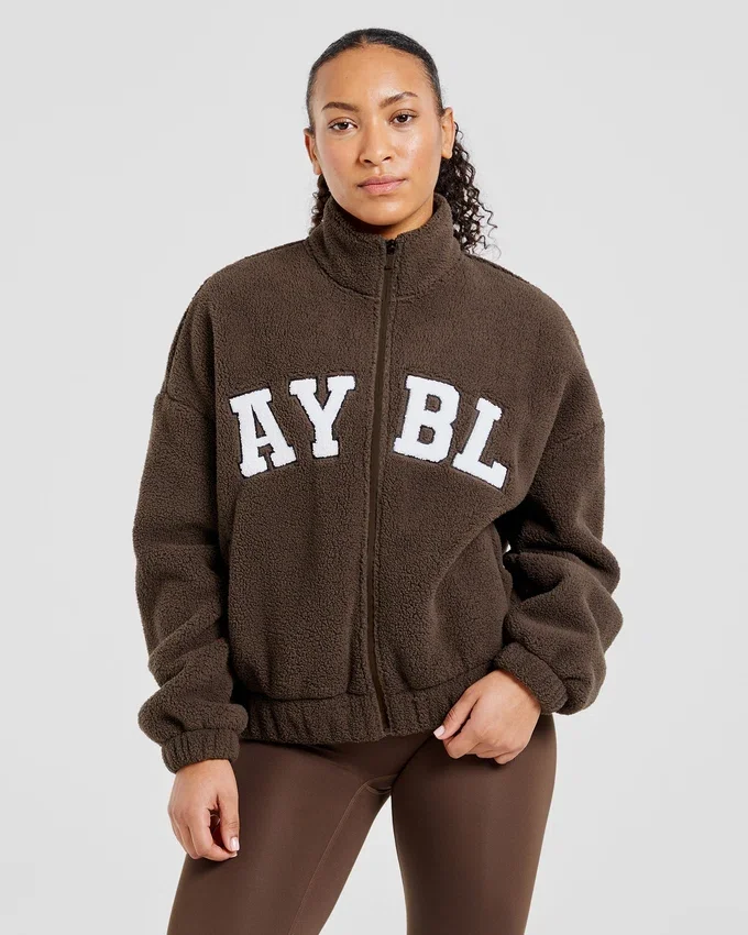 Varsity Oversized-Fleecejacke mit Reißverschluss
