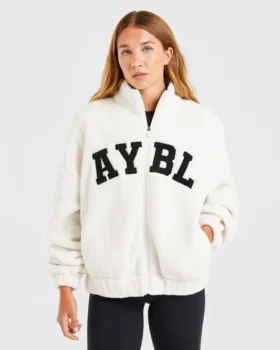 Varsity Oversized-Fleecejacke mit Reißverschluss