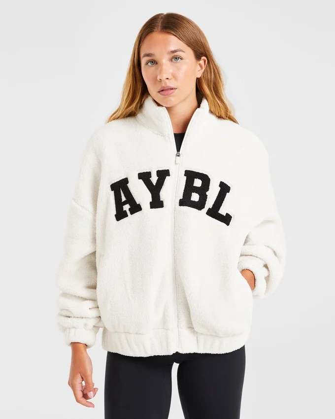 Varsity Oversized-Fleecejacke mit Reißverschluss
