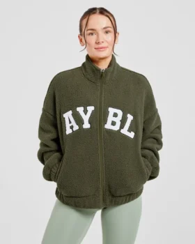 Varsity Oversized-Fleecejacke mit Reißverschluss