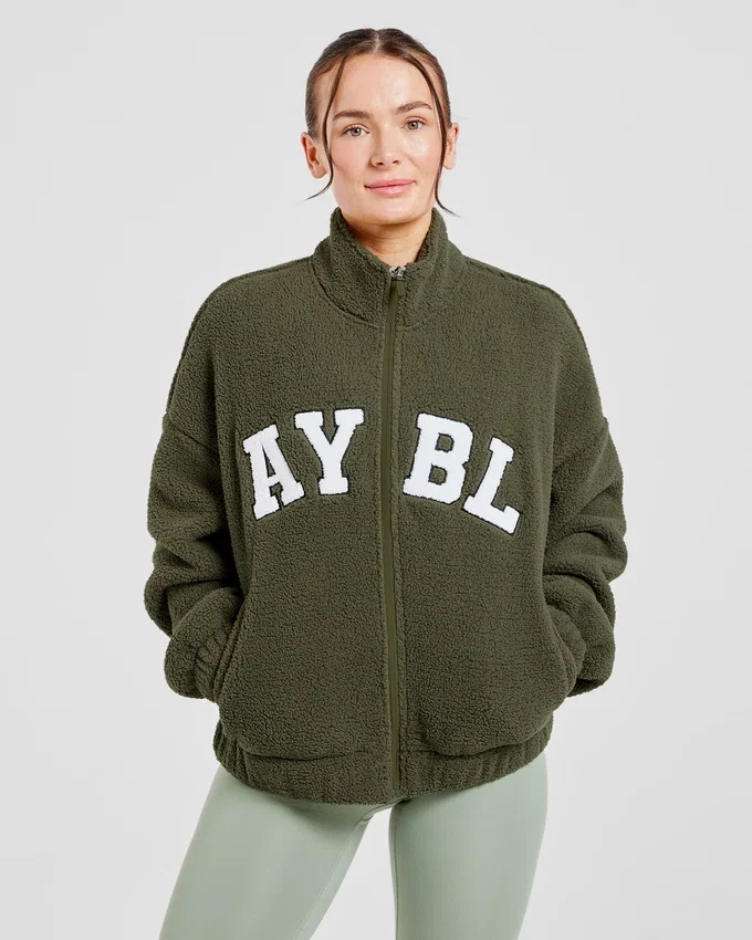 Varsity Oversized-Fleecejacke mit Reißverschluss