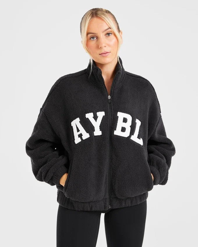 Varsity Oversized-Fleecejacke mit Reißverschluss