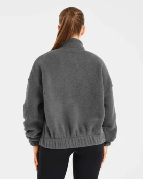 Varsity Oversized-Fleecejacke mit Reißverschluss