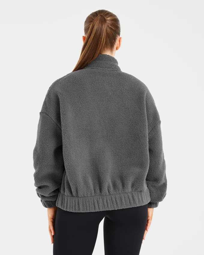 Varsity Oversized-Fleecejacke mit Reißverschluss