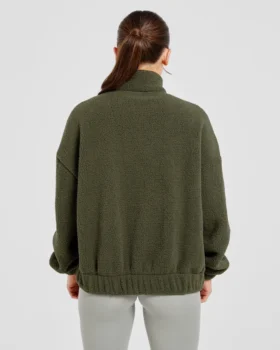 Varsity Oversized-Fleecejacke mit Reißverschluss