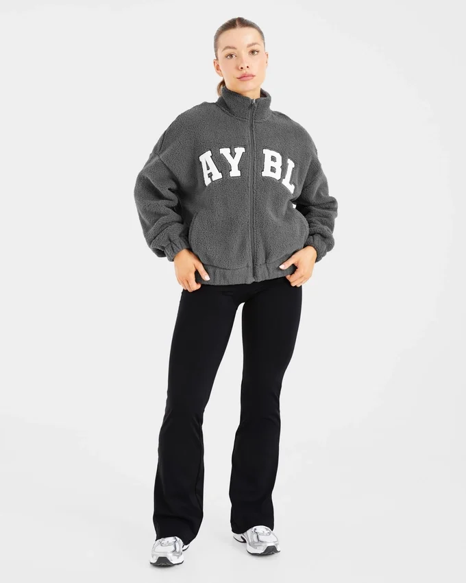 Varsity Oversized-Fleecejacke mit Reißverschluss