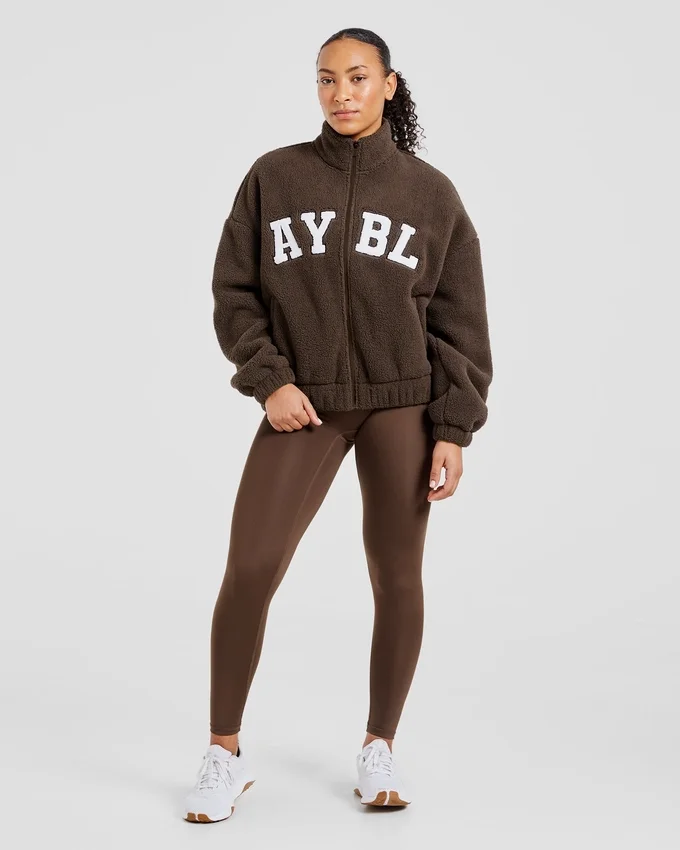 Varsity Oversized-Fleecejacke mit Reißverschluss