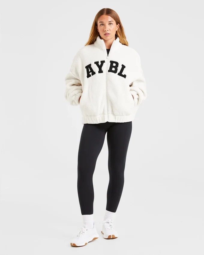 Varsity Oversized-Fleecejacke mit Reißverschluss