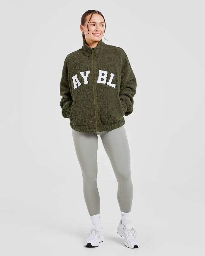 Varsity Oversized-Fleecejacke mit Reißverschluss