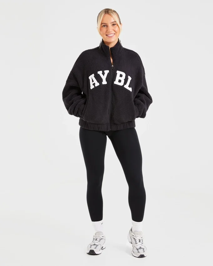 Varsity Oversized-Fleecejacke mit Reißverschluss