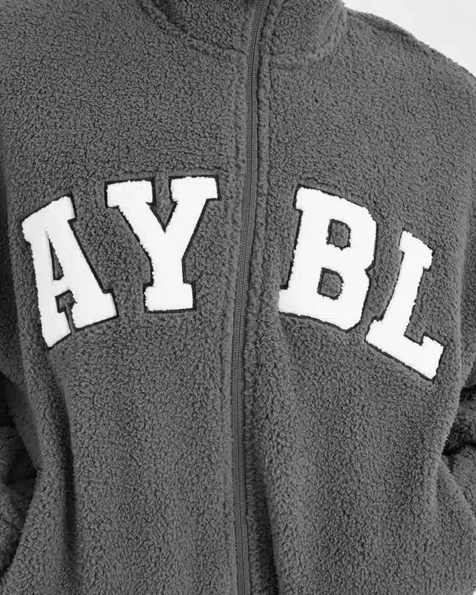 Varsity Oversized-Fleecejacke mit Reißverschluss