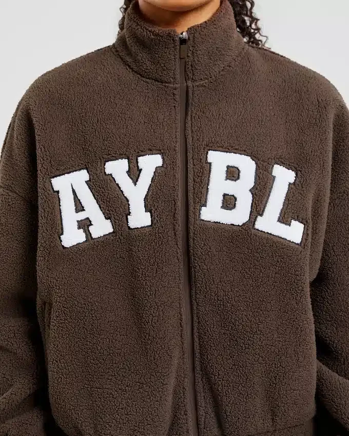 Varsity Oversized-Fleecejacke mit Reißverschluss