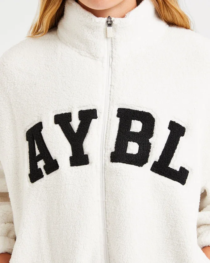 Varsity Oversized-Fleecejacke mit Reißverschluss