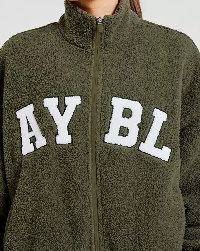 Varsity Oversized-Fleecejacke mit Reißverschluss