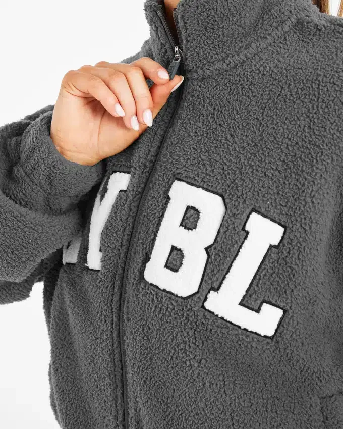 Varsity Oversized-Fleecejacke mit Reißverschluss