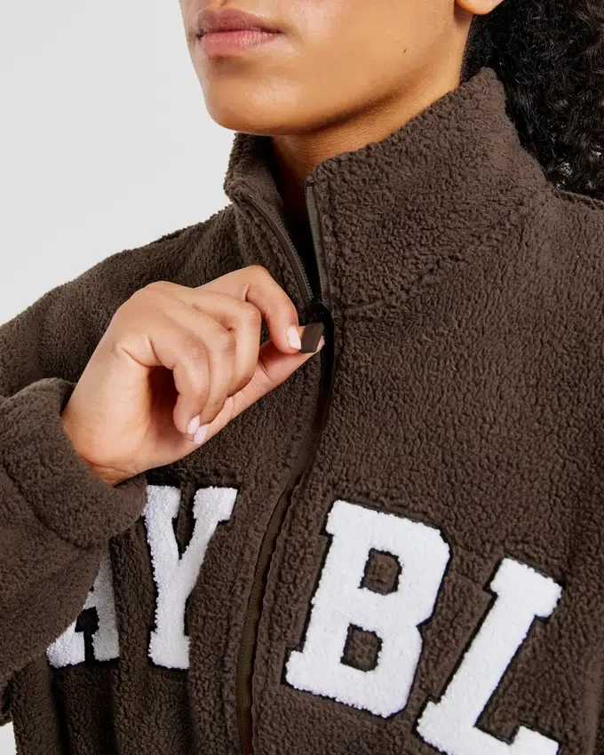 Varsity Oversized-Fleecejacke mit Reißverschluss