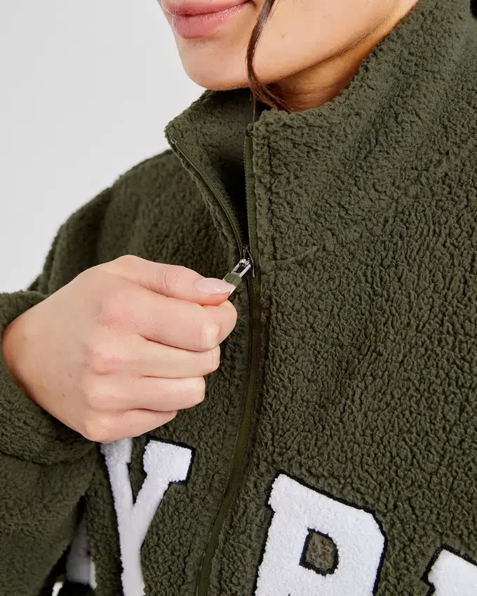 Varsity Oversized-Fleecejacke mit Reißverschluss