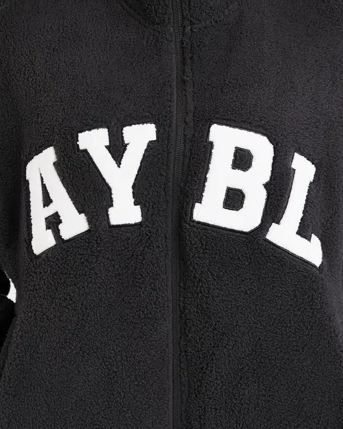 Varsity Oversized-Fleecejacke mit Reißverschluss