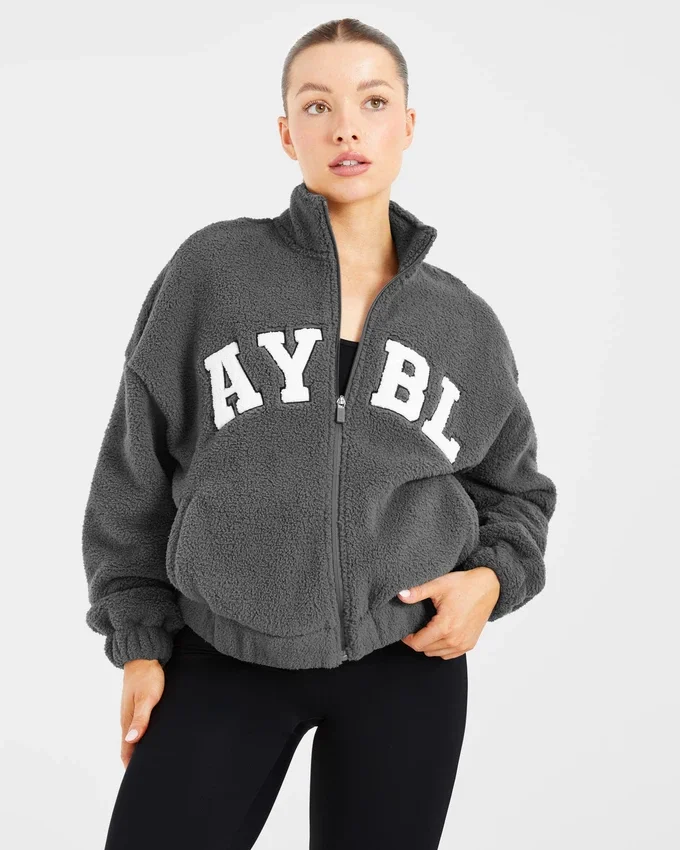 Varsity Oversized-Fleecejacke mit Reißverschluss