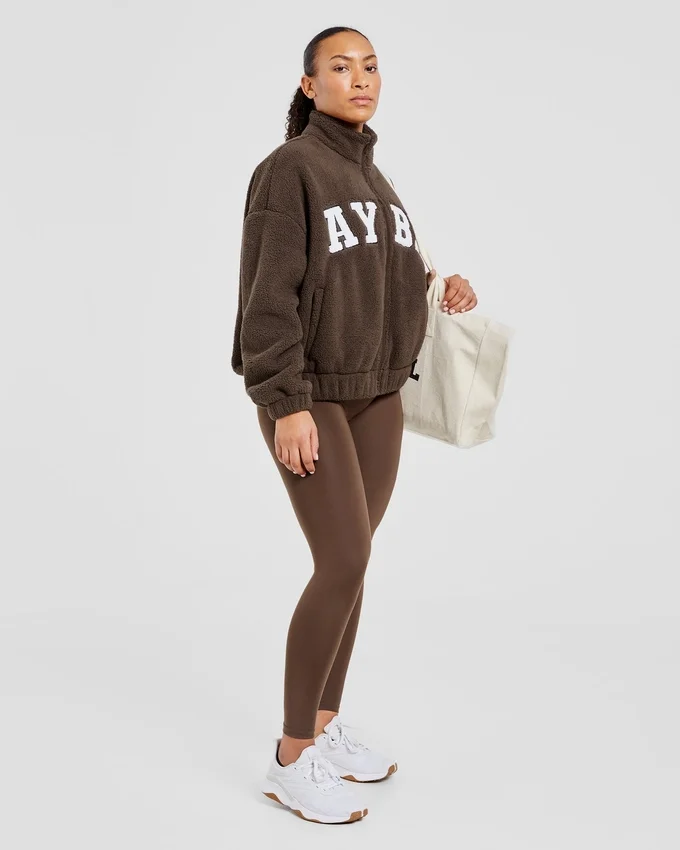 Varsity Oversized-Fleecejacke mit Reißverschluss