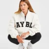 Varsity Oversized-Fleecejacke mit Reißverschluss