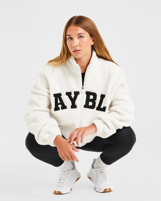 Varsity Oversized-Fleecejacke mit Reißverschluss