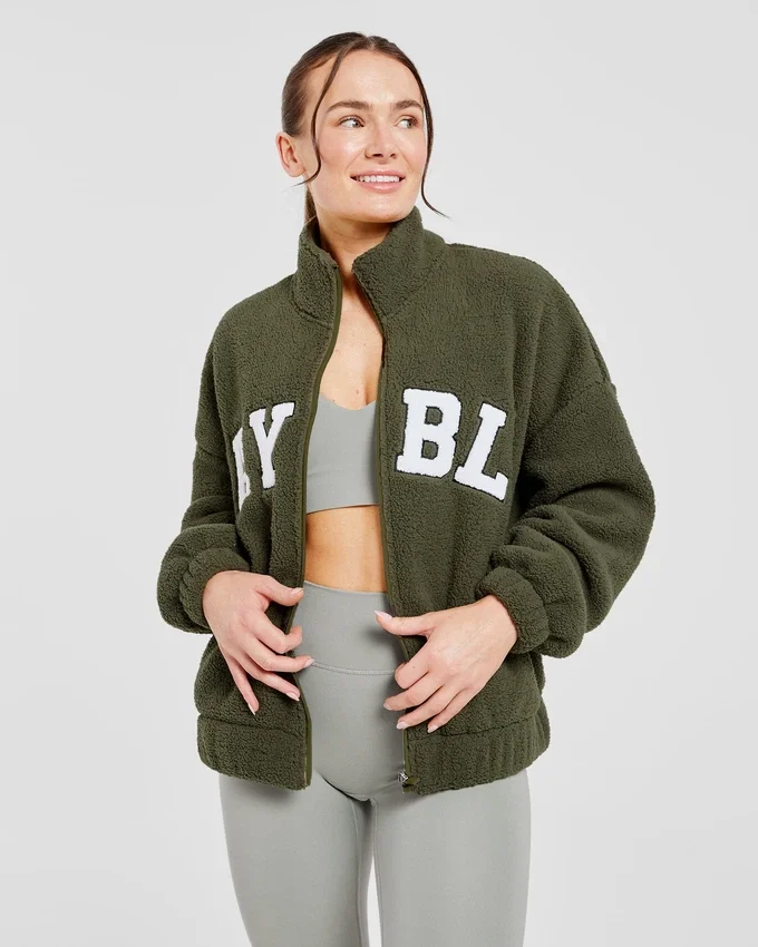 Varsity Oversized-Fleecejacke mit Reißverschluss