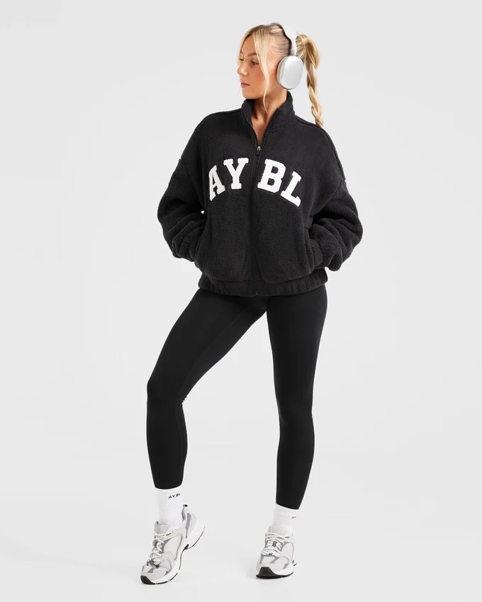Varsity Oversized-Fleecejacke mit Reißverschluss