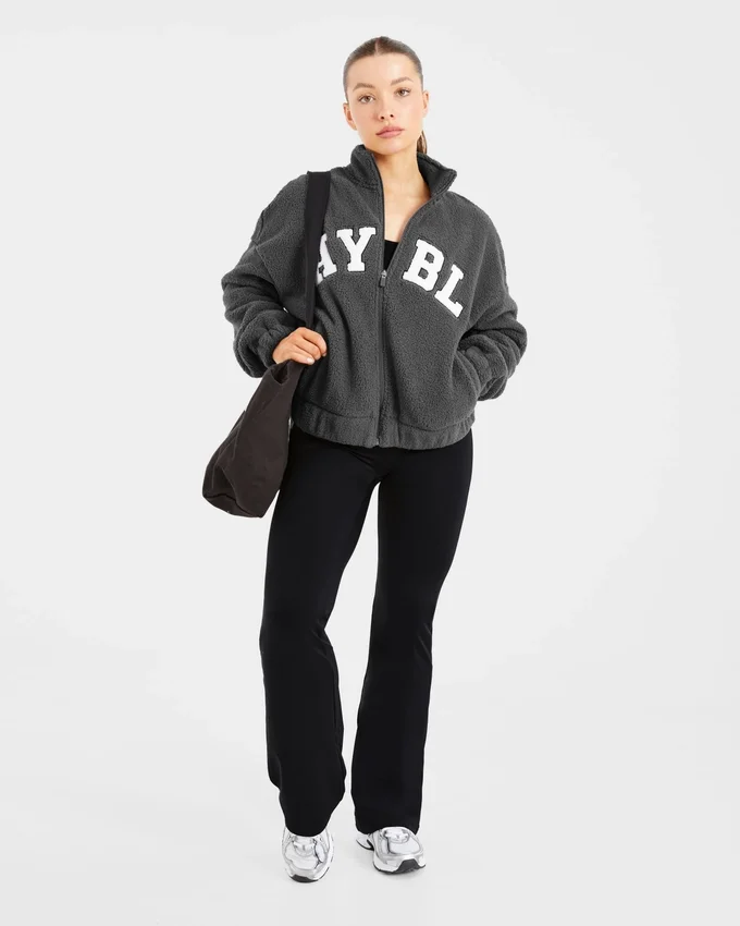 Varsity Oversized-Fleecejacke mit Reißverschluss