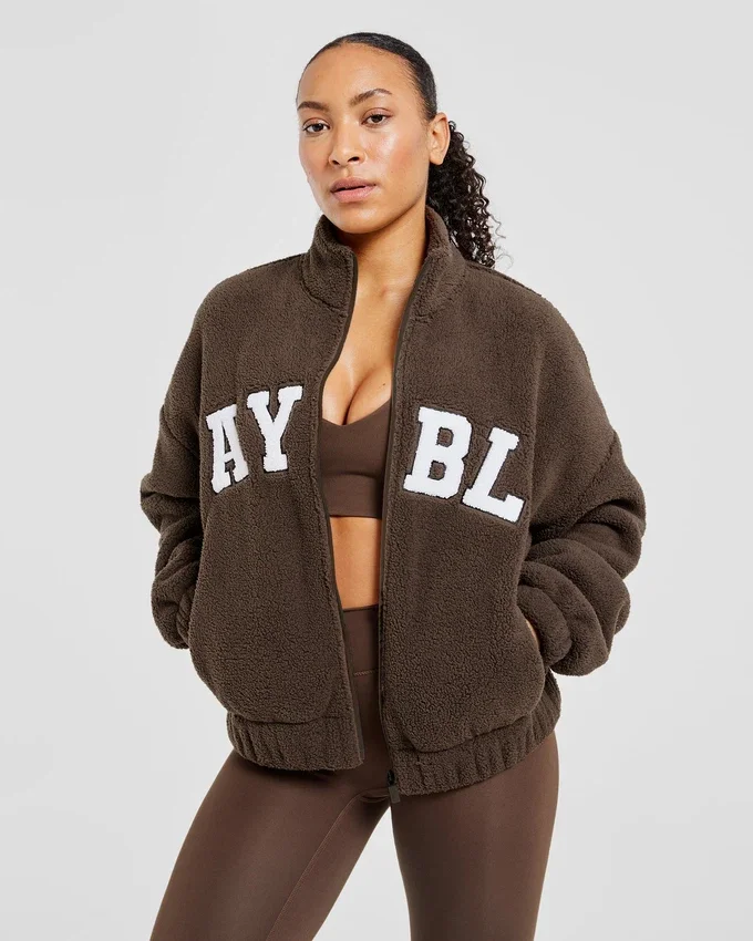 Varsity Oversized-Fleecejacke mit Reißverschluss