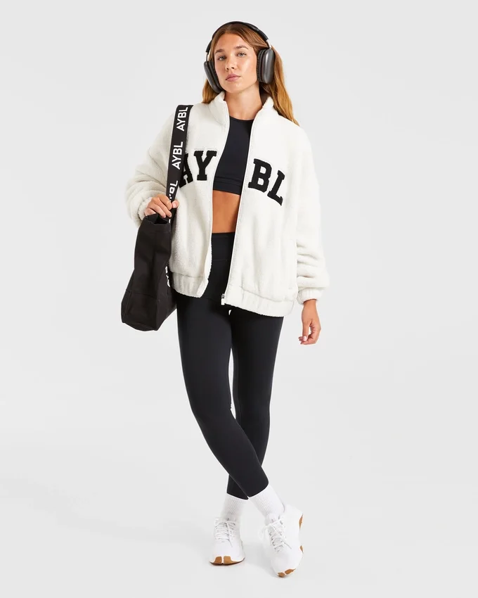 Varsity Oversized-Fleecejacke mit Reißverschluss
