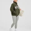 Varsity Oversized-Fleecejacke mit Reißverschluss