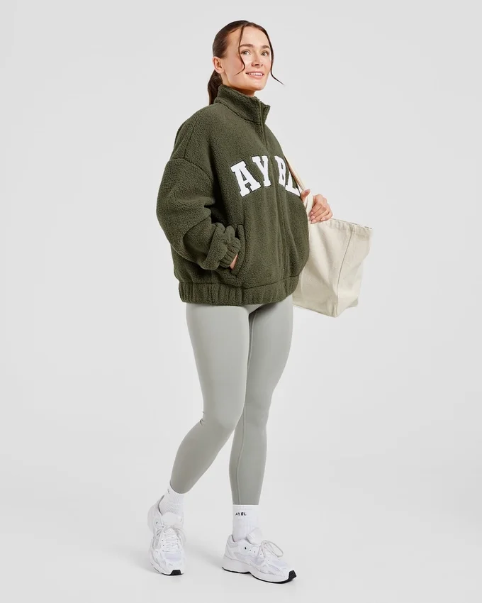 Varsity Oversized-Fleecejacke mit Reißverschluss
