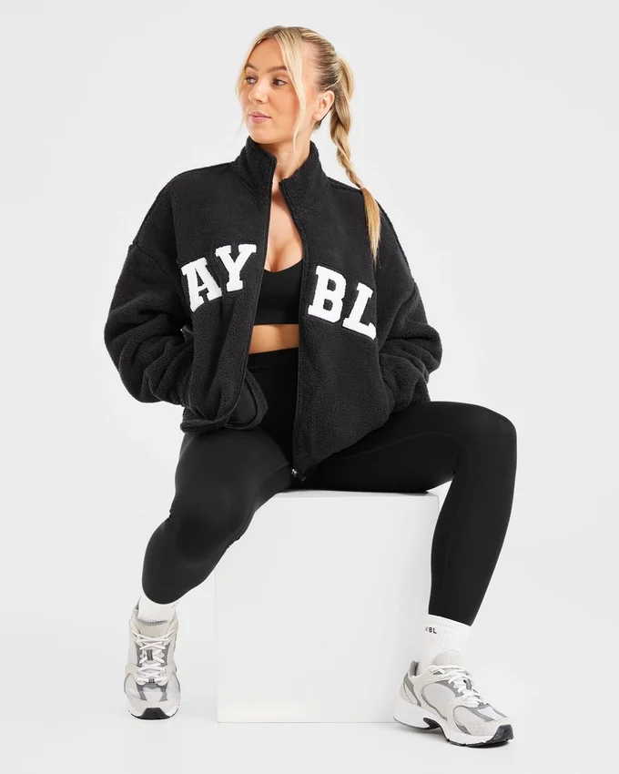 Varsity Oversized-Fleecejacke mit Reißverschluss