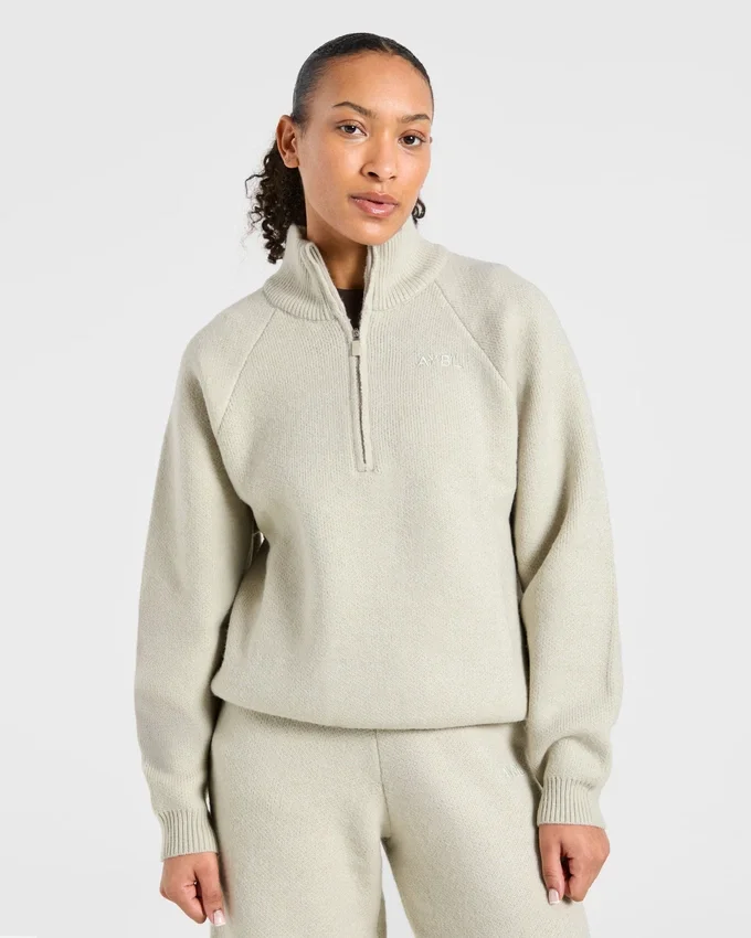 Weicher, oversized Strickpullover mit 1/4-Reißverschluss